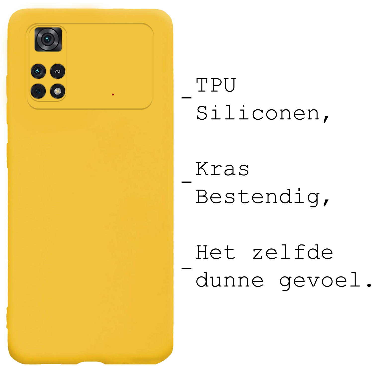 BASEY. Hoes Geschikt voor Poco M4 Pro 4G Hoesje Siliconen Back Cover Case Met Screenprotector - Hoesje Geschikt voor Xiaomi Poco M4 Pro 4G Hoes Cover Hoesje - Geel