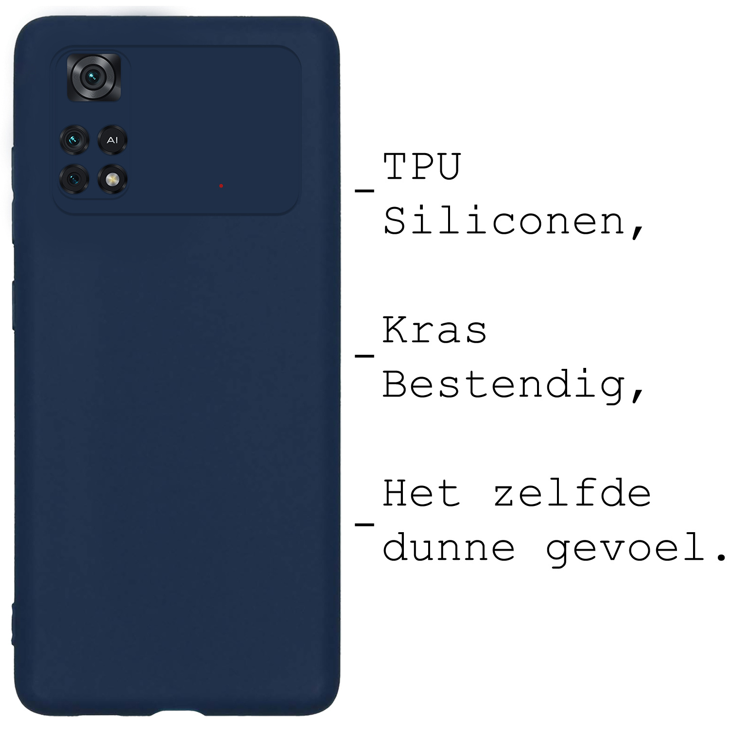 BASEY. Hoes Geschikt voor Poco M4 Pro 4G Hoesje Siliconen Back Cover Case Met Screenprotector - Hoesje Geschikt voor Xiaomi Poco M4 Pro 4G Hoes Cover Hoesje - Donkerblauw