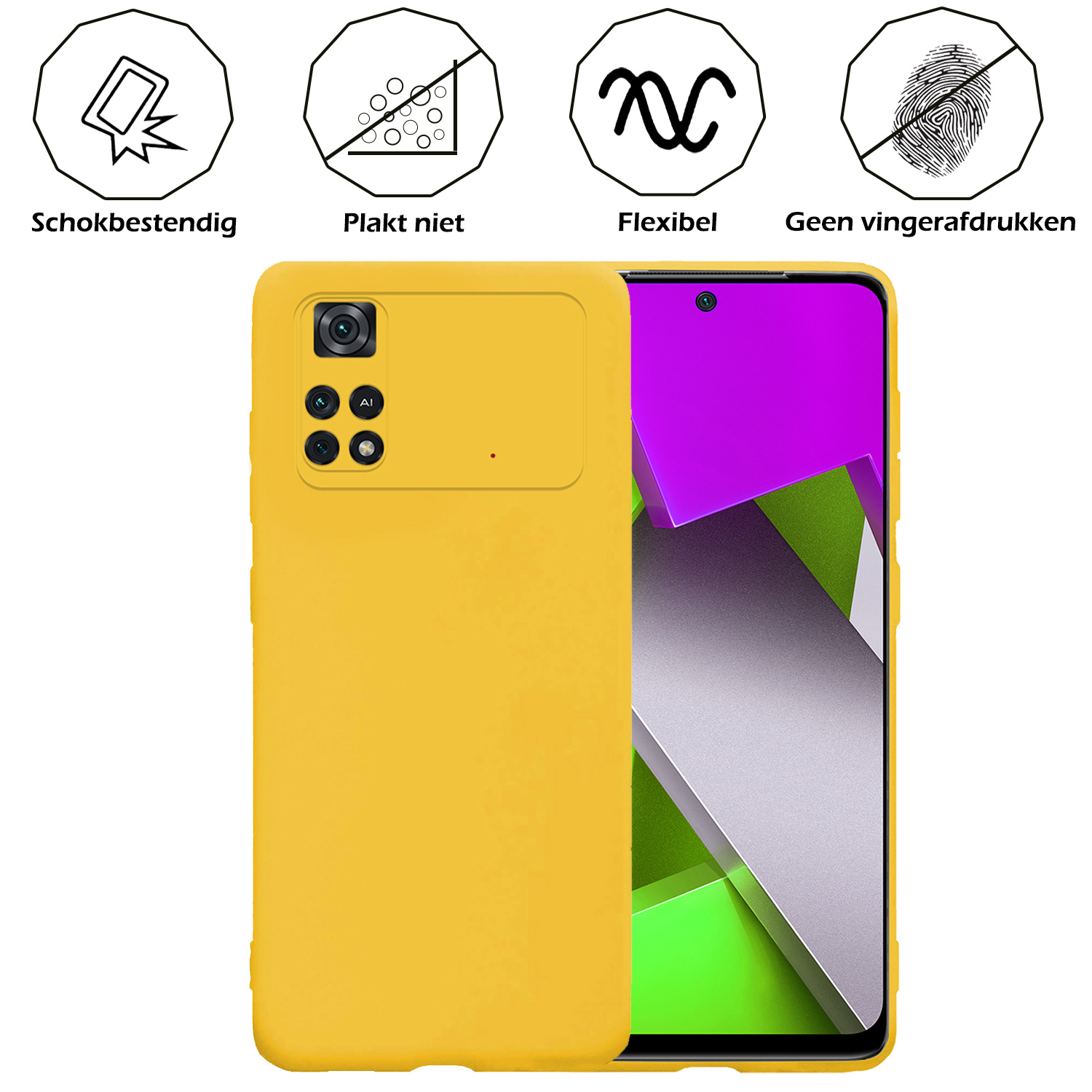 Nomfy Hoesje Geschikt voor Poco M4 Pro 4G Hoesje Siliconen Cover Case - Hoes Geschikt voor Xiaomi Poco M4 Pro 4G Hoes Back Case - 2-PACK - Geel