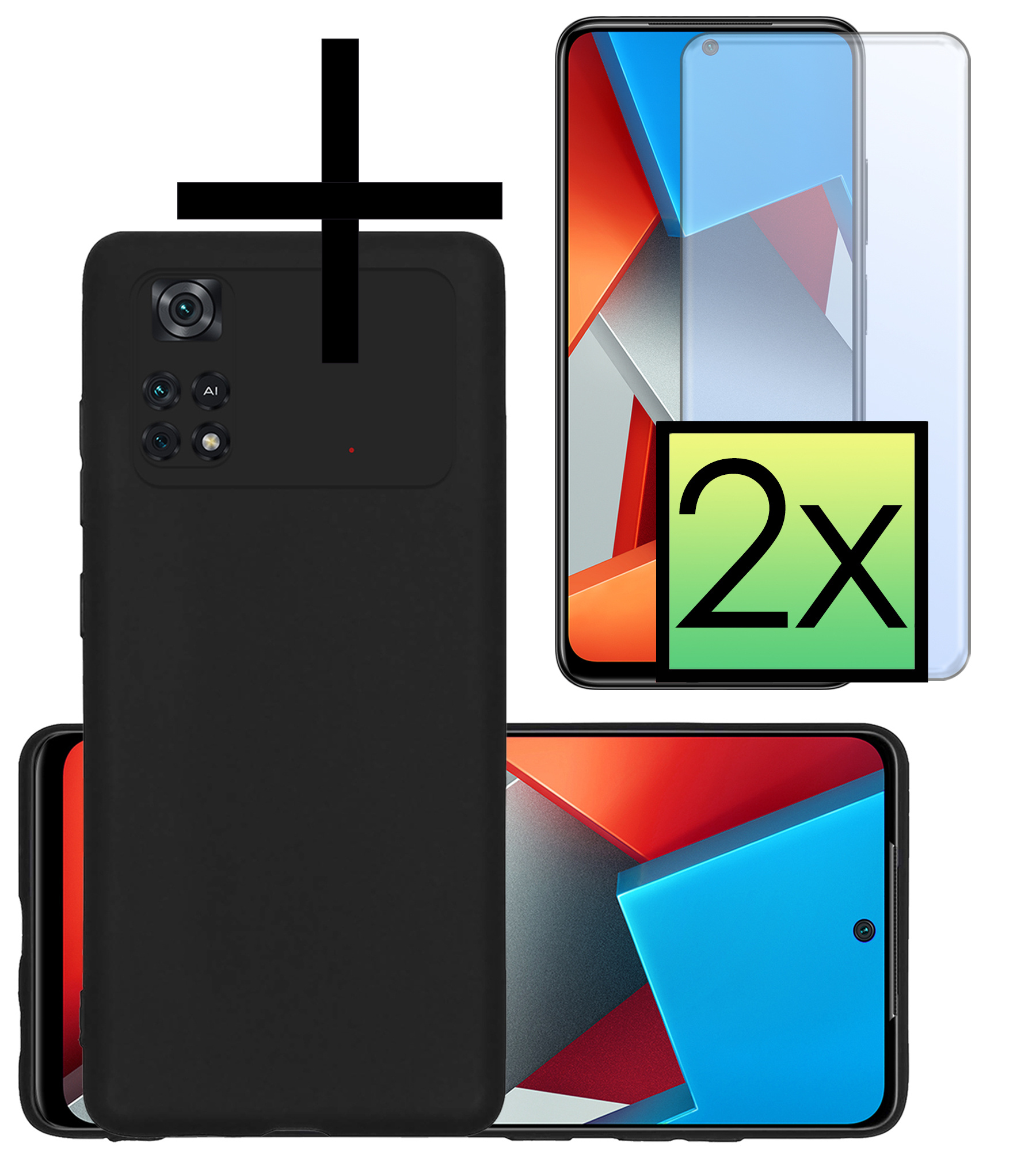 NoXx Xiaomi Poco M4 Pro 4G Hoesje Back Cover Siliconen Case Hoes Met 2x Screenprotector - Zwart
