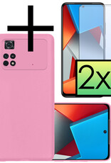 NoXx Xiaomi Poco M4 Pro 4G Hoesje Back Cover Siliconen Case Hoes Met 2x Screenprotector - Licht Roze