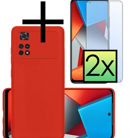 NoXx NoXx Xiaomi Poco M4 Pro 4G Hoesje Siliconen Met 2x Screenprotector - Rood