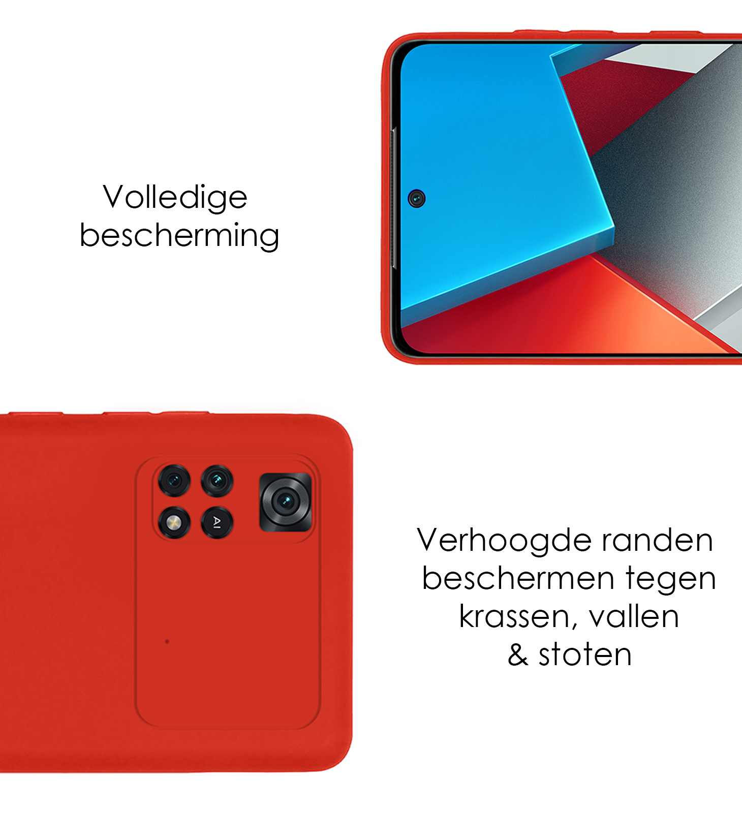 NoXx Xiaomi Poco M4 Pro 4G Hoesje Back Cover Siliconen Case Hoes Met 2x Screenprotector - Rood