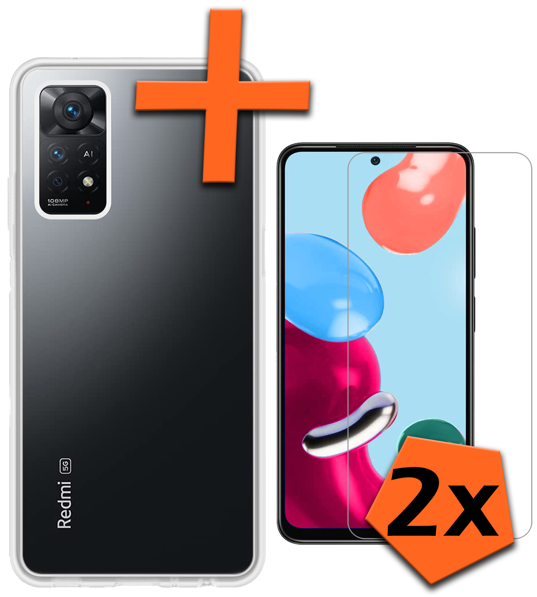 Nomfy Hoesje Geschikt voor Xiaomi Redmi Note 11s Hoesje Siliconen Cover Case Met 2x Screenprotector - Hoes Geschikt voor Xiaomi Redmi Note 11s Hoes Back Case - Transparant