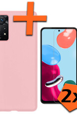 Nomfy Hoesje Geschikt voor Xiaomi Redmi Note 11s Hoesje Siliconen Cover Case Met 2x Screenprotector - Hoes Geschikt voor Xiaomi Redmi Note 11s Hoes Back Case - Lichtroze
