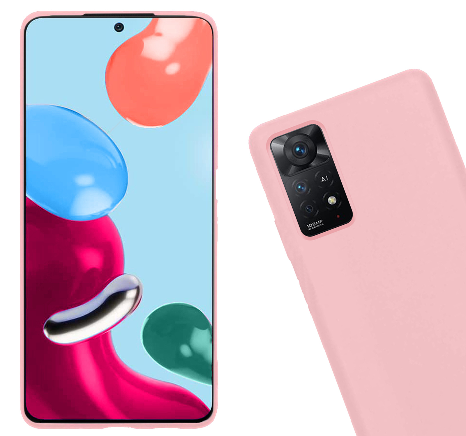 Nomfy Hoesje Geschikt voor Xiaomi Redmi Note 11s Hoesje Siliconen Cover Case Met 2x Screenprotector - Hoes Geschikt voor Xiaomi Redmi Note 11s Hoes Back Case - Lichtroze