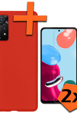 Nomfy Hoesje Geschikt voor Xiaomi Redmi Note 11s Hoesje Siliconen Cover Case Met 2x Screenprotector - Hoes Geschikt voor Xiaomi Redmi Note 11s Hoes Back Case - Rood