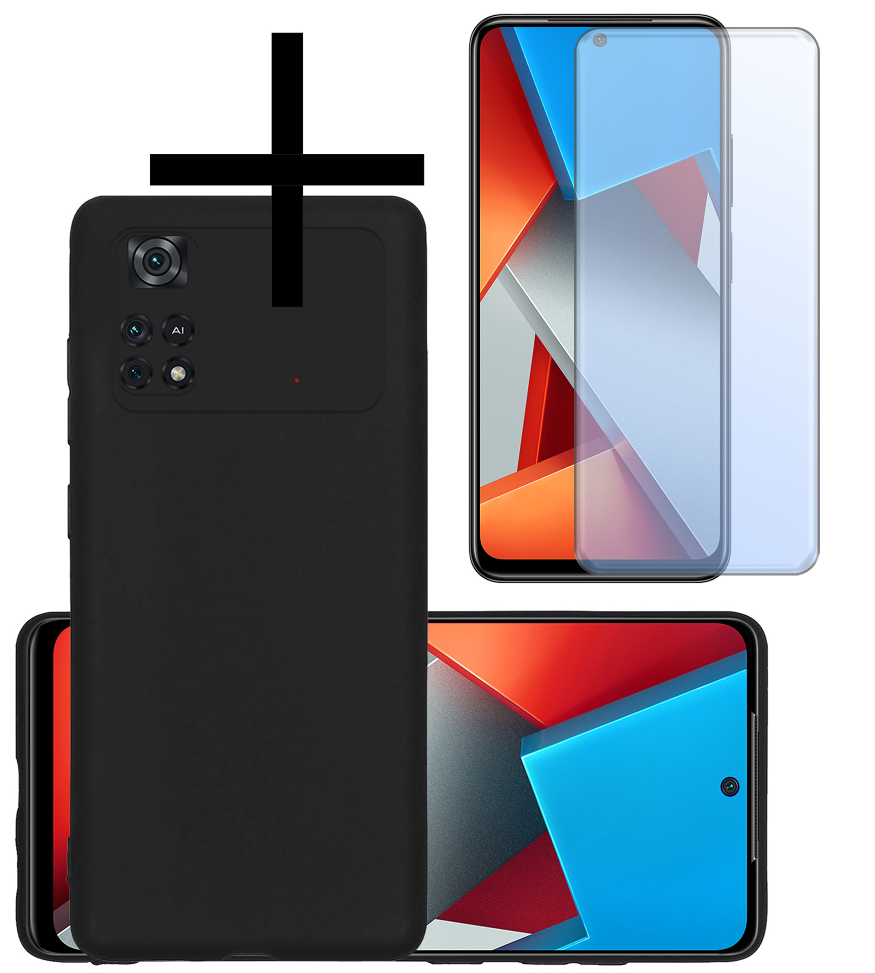 NoXx Xiaomi Poco M4 Pro 4G Hoesje Back Cover Siliconen Case Hoes Met Screenprotector - Zwart