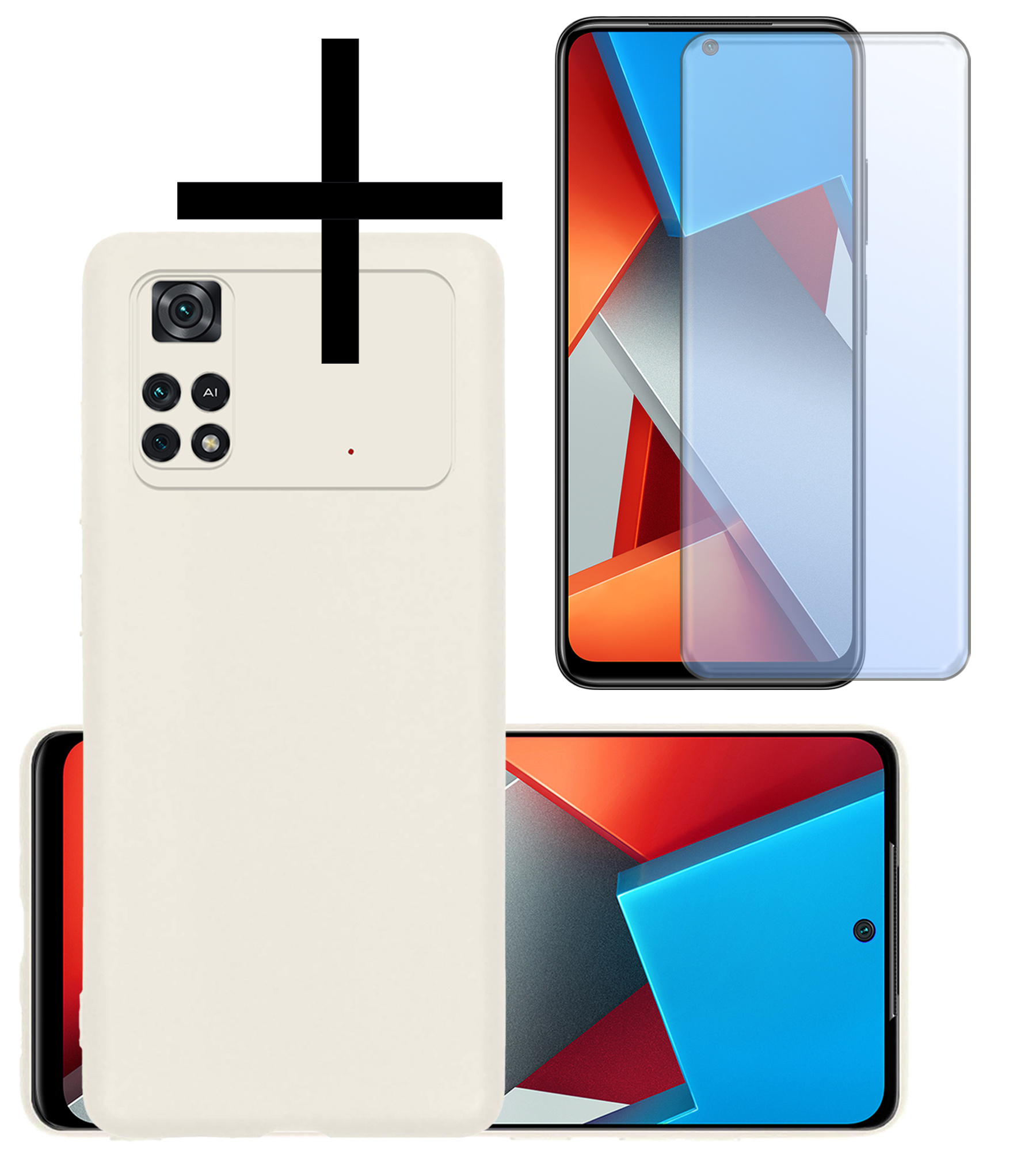 NoXx Xiaomi Poco M4 Pro 4G Hoesje Back Cover Siliconen Case Hoes Met Screenprotector - Wit