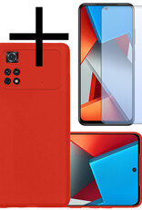 NoXx Xiaomi Poco M4 Pro 4G Hoesje Back Cover Siliconen Case Hoes Met Screenprotector - Rood
