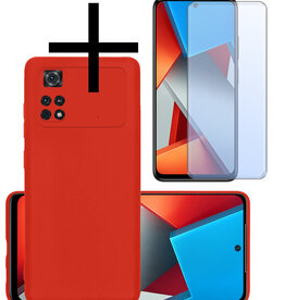 NoXx NoXx Xiaomi Poco M4 Pro 4G Hoesje Siliconen Met Screenprotector - Rood