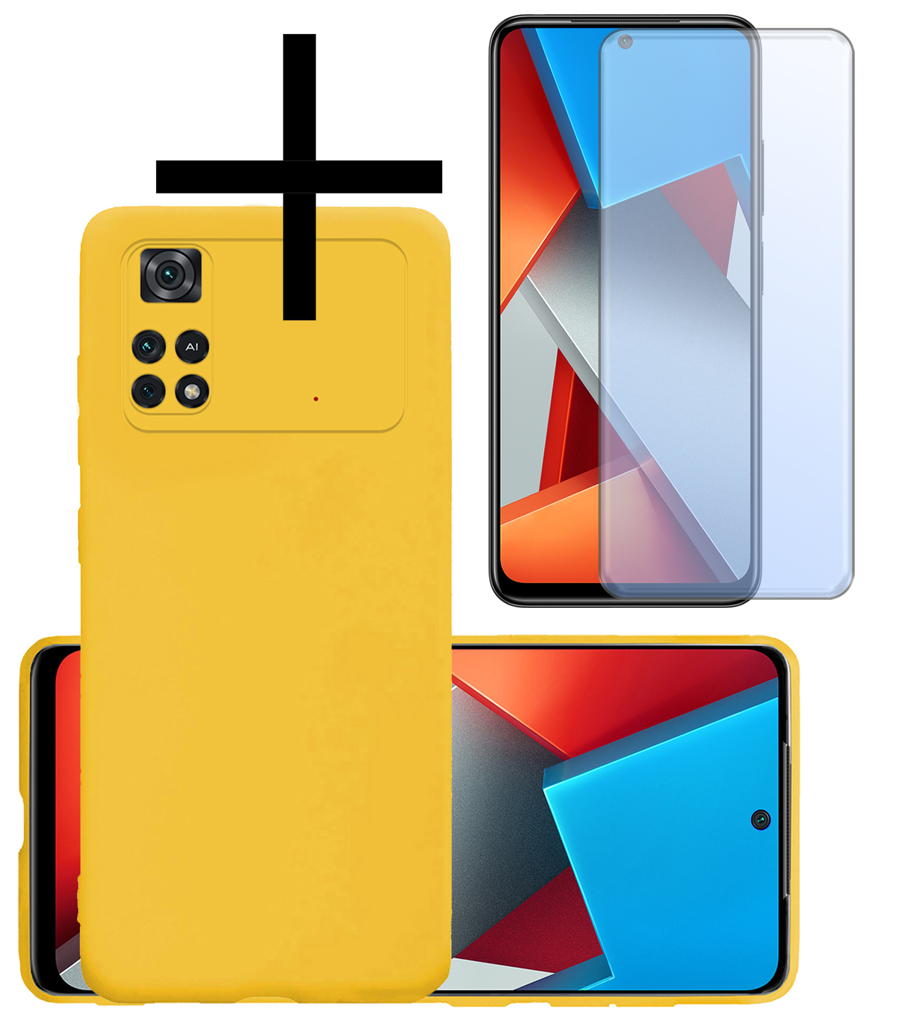 NoXx Xiaomi Poco M4 Pro 4G Hoesje Back Cover Siliconen Case Hoes Met Screenprotector - Geel