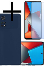 NoXx Xiaomi Poco M4 Pro 4G Hoesje Back Cover Siliconen Case Hoes Met Screenprotector - Donker Blauw