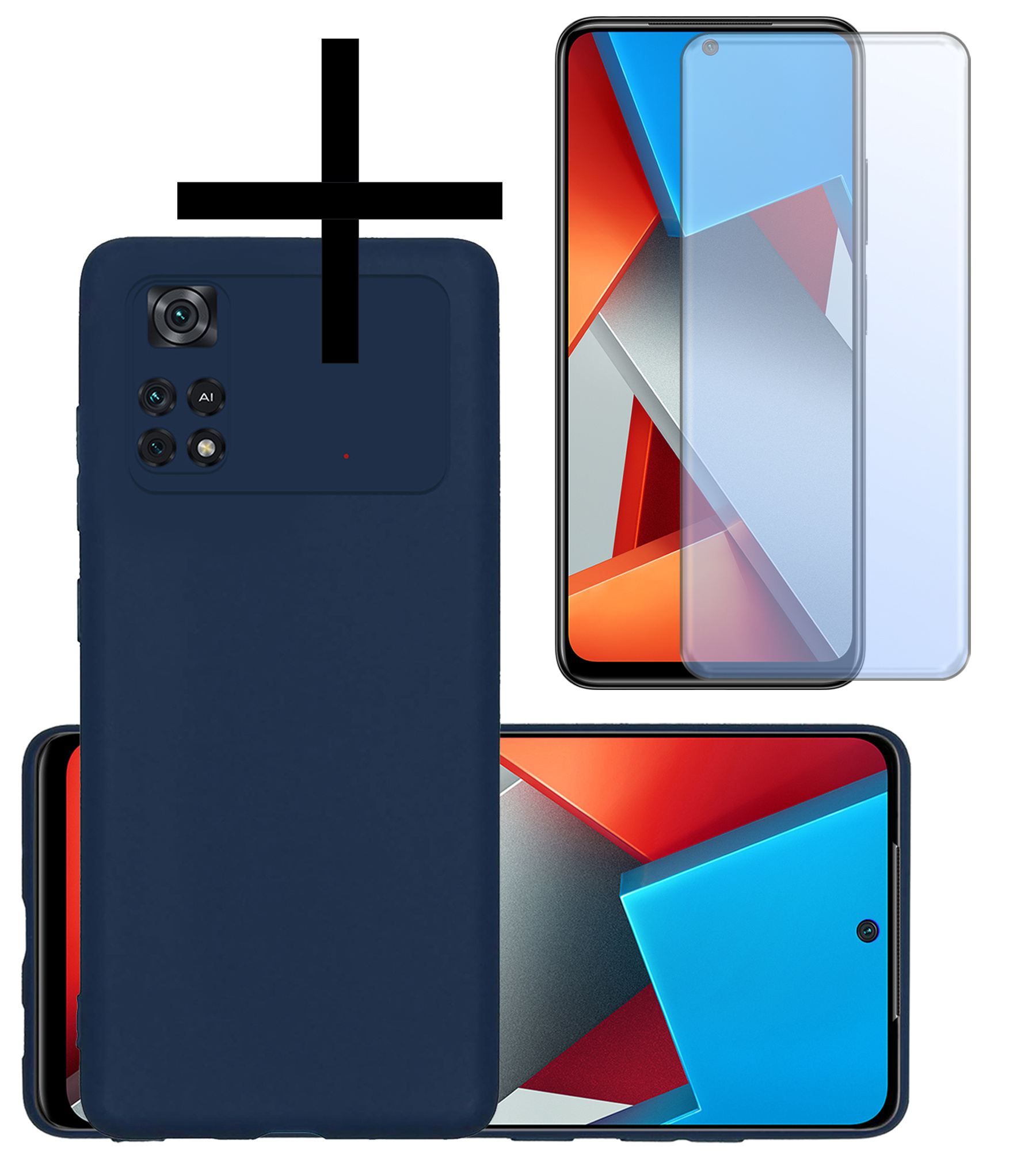 NoXx Xiaomi Poco M4 Pro 4G Hoesje Back Cover Siliconen Case Hoes Met Screenprotector - Donker Blauw