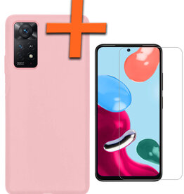 Nomfy Nomfy Xiaomi Redmi Note 11s Hoesje Siliconen Met Screenprotector - Lichtroze