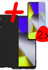 BASEY. Hoes Geschikt voor Poco M4 Pro 4G Hoesje Siliconen Back Cover Case Met 2x Screenprotector - Hoesje Geschikt voor Xiaomi Poco M4 Pro 4G Hoes Cover Hoesje - Zwart
