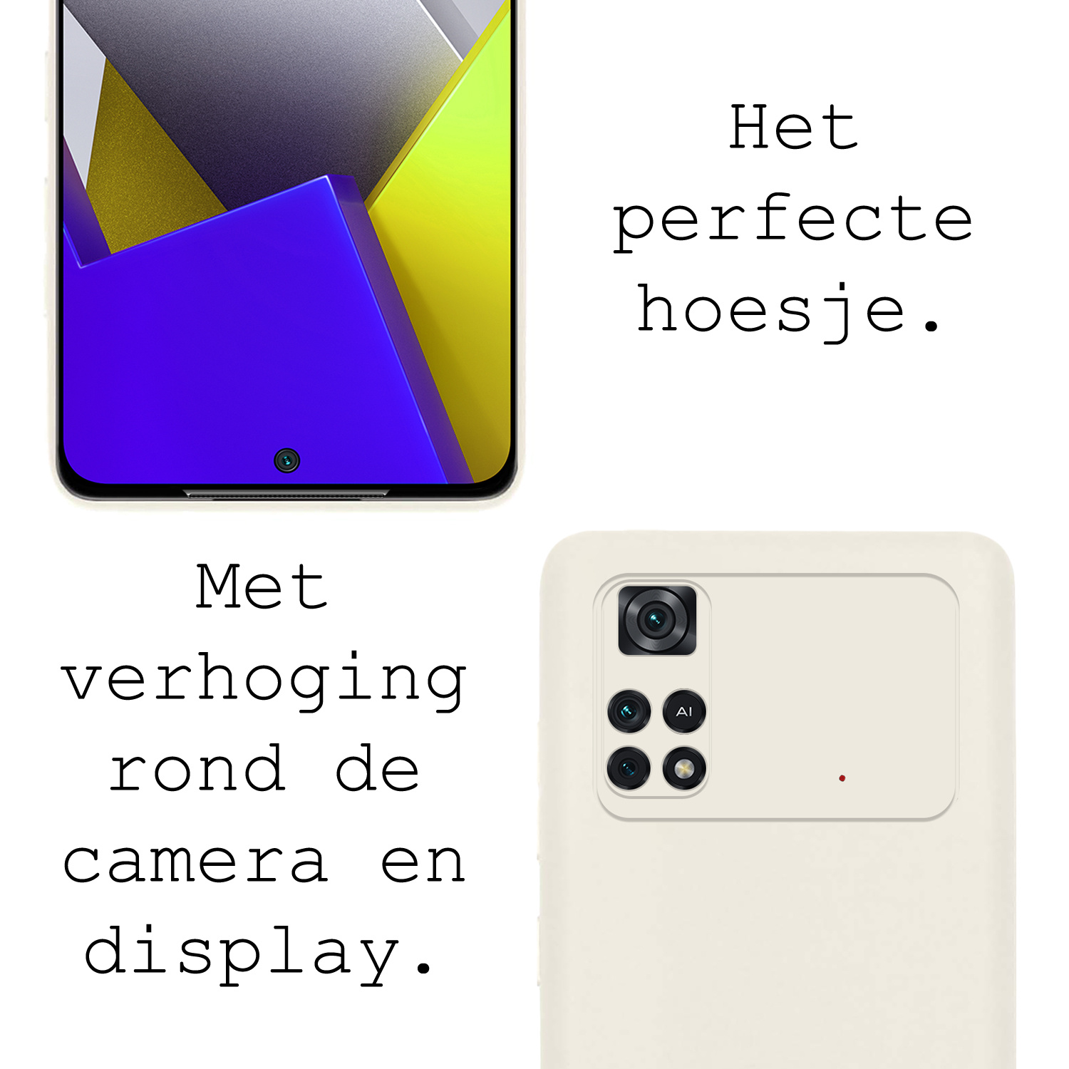 BASEY. Hoes Geschikt voor Poco M4 Pro 4G Hoesje Siliconen Back Cover Case Met 2x Screenprotector - Hoesje Geschikt voor Xiaomi Poco M4 Pro 4G Hoes Cover Hoesje - Wit