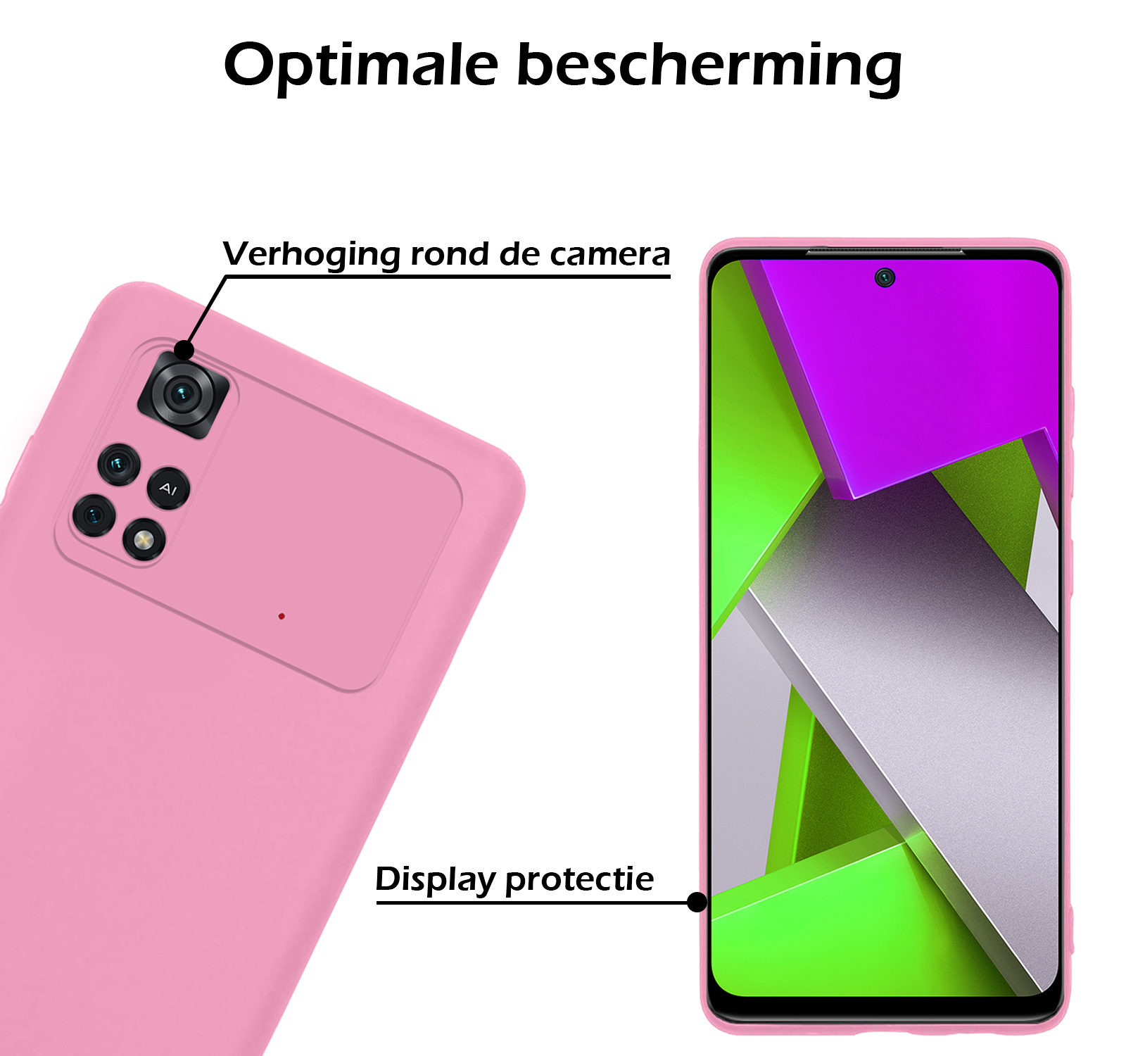 Nomfy Hoesje Geschikt voor Poco M4 Pro 4G Hoesje Siliconen Cover Case - Hoes Geschikt voor Xiaomi Poco M4 Pro 4G Hoes Back Case - 2-PACK - Lichtroze