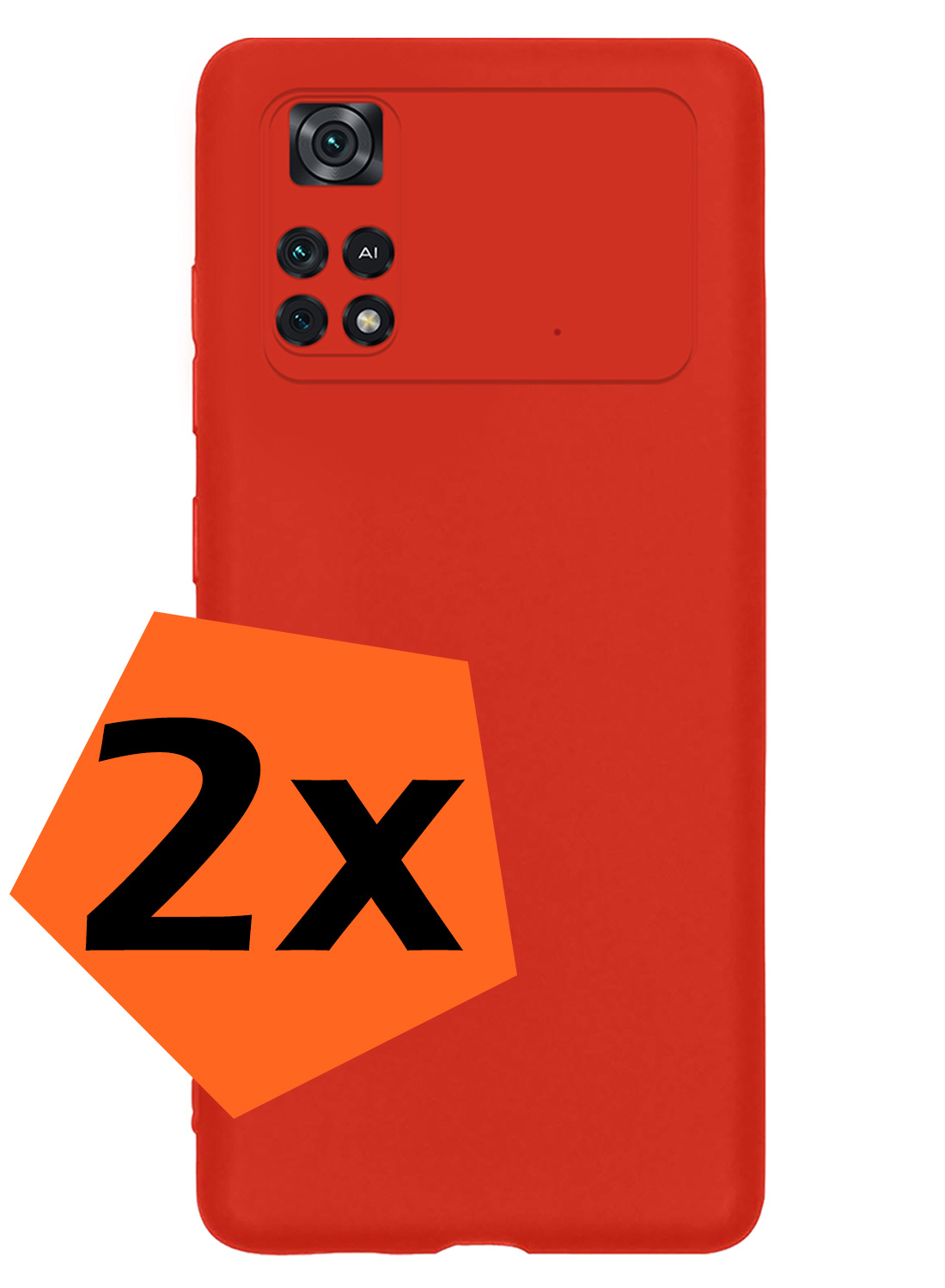Nomfy Hoesje Geschikt voor Poco M4 Pro 4G Hoesje Siliconen Cover Case - Hoes Geschikt voor Xiaomi Poco M4 Pro 4G Hoes Back Case - 2-PACK - Rood