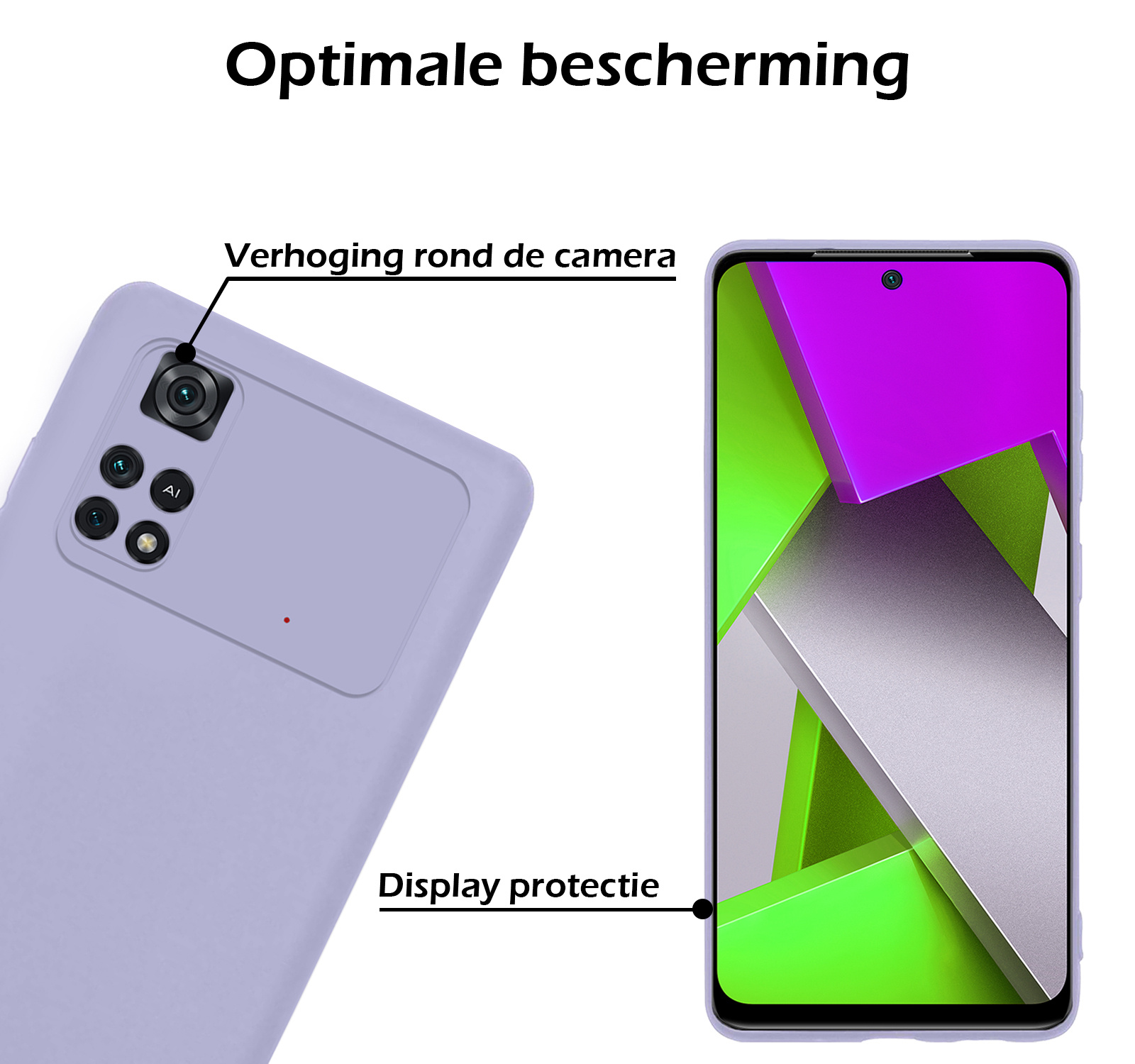 Nomfy Hoesje Geschikt voor Poco M4 Pro 4G Hoesje Siliconen Cover Case - Hoes Geschikt voor Xiaomi Poco M4 Pro 4G Hoes Back Case - 2-PACK - Lila