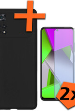 Nomfy Hoesje Geschikt voor Poco M4 Pro 4G Hoesje Siliconen Cover Case Met 2x Screenprotector - Hoes Geschikt voor Xiaomi Poco M4 Pro 4G Hoes Back Case - Zwart