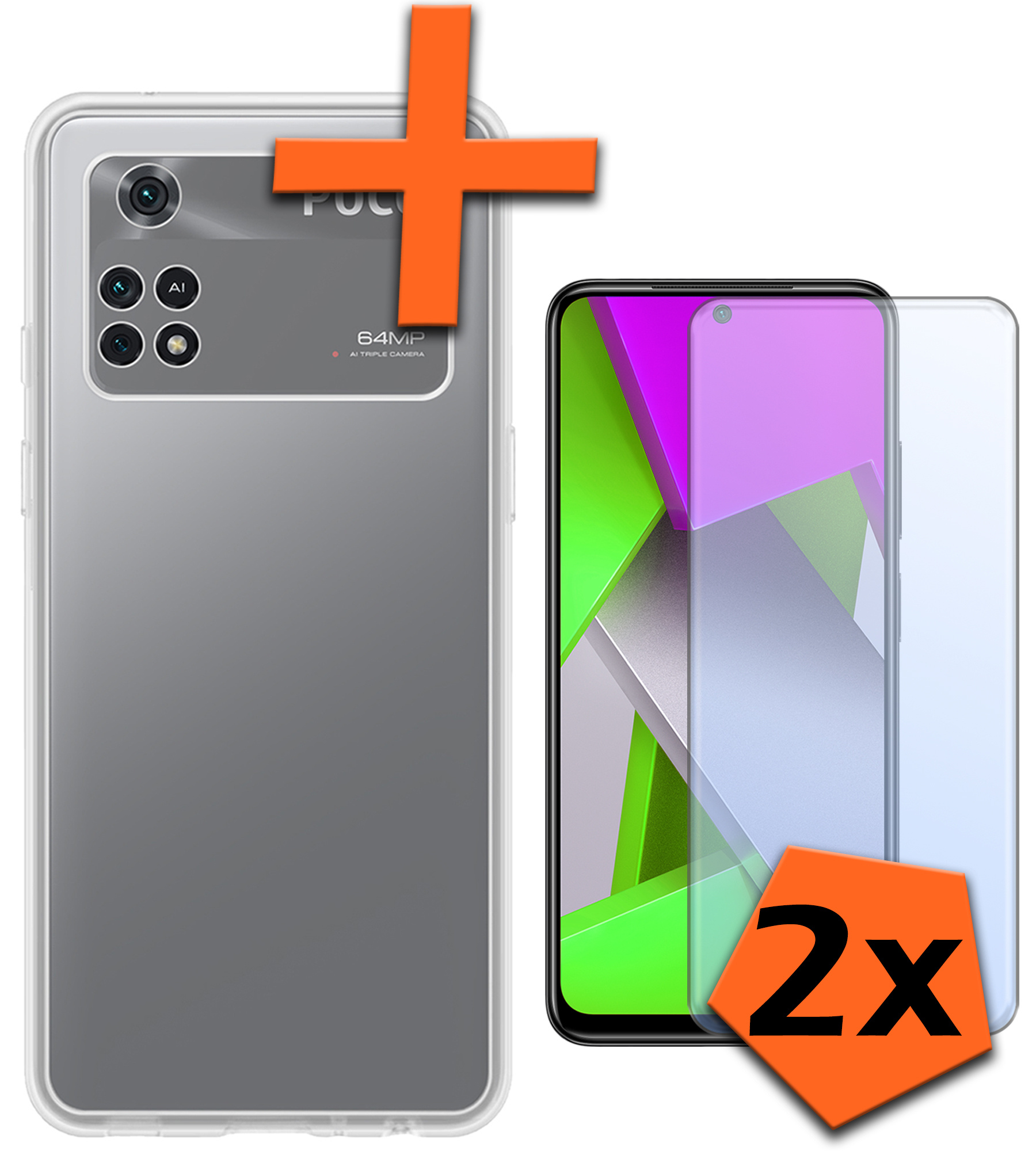 Nomfy Hoesje Geschikt voor Poco M4 Pro 4G Hoesje Siliconen Cover Case Met 2x Screenprotector - Hoes Geschikt voor Xiaomi Poco M4 Pro 4G Hoes Back Case - Transparant