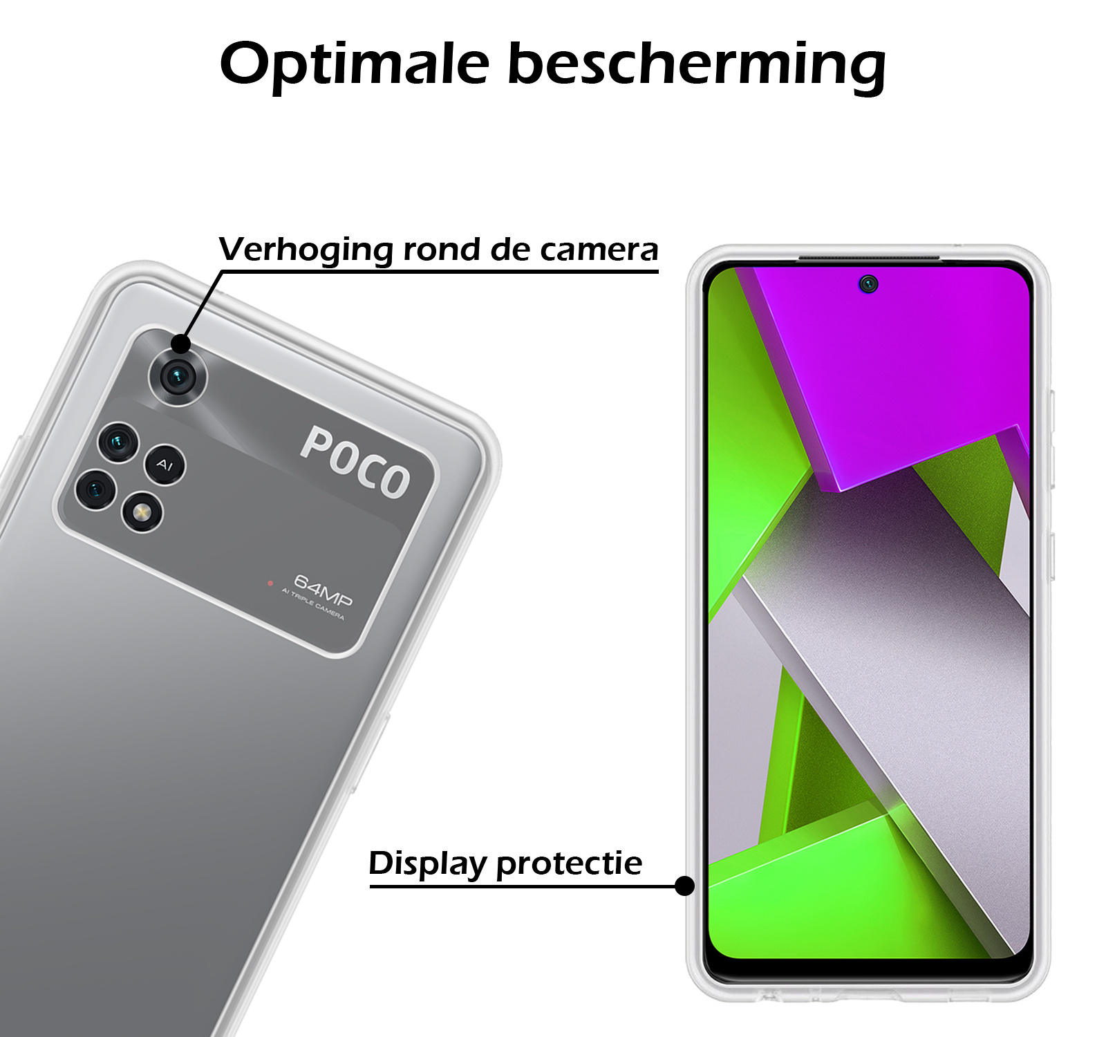 Nomfy Hoesje Geschikt voor Poco M4 Pro 4G Hoesje Siliconen Cover Case Met 2x Screenprotector - Hoes Geschikt voor Xiaomi Poco M4 Pro 4G Hoes Back Case - Transparant