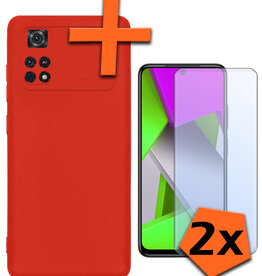 Nomfy Nomfy Xiaomi Poco M4 Pro 4G Hoesje Siliconen Met 2x Screenprotector - Rood