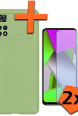 Nomfy Hoesje Geschikt voor Poco M4 Pro 4G Hoesje Siliconen Cover Case Met 2x Screenprotector - Hoes Geschikt voor Xiaomi Poco M4 Pro 4G Hoes Back Case - Groen
