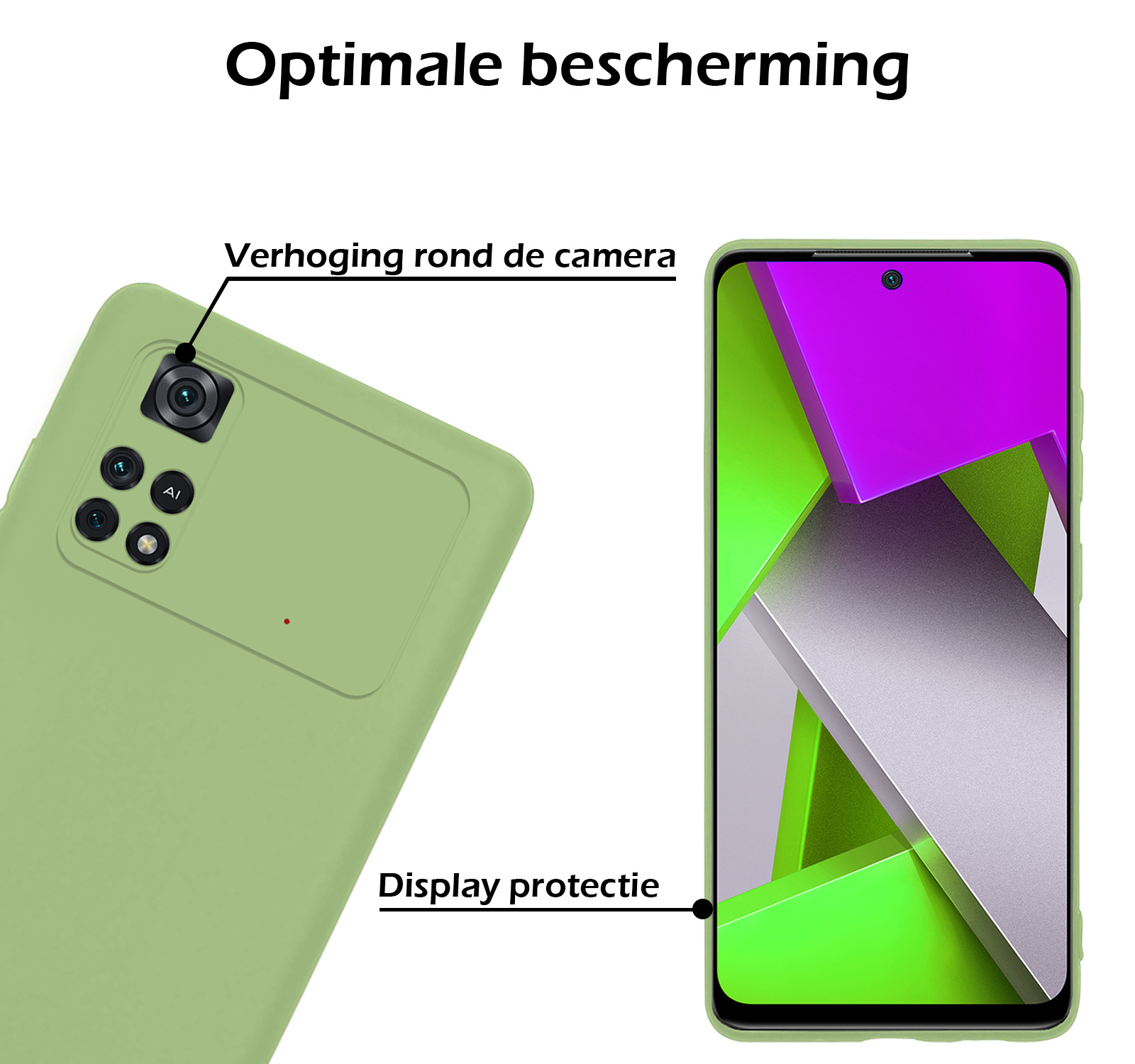 Nomfy Hoesje Geschikt voor Poco M4 Pro 4G Hoesje Siliconen Cover Case Met 2x Screenprotector - Hoes Geschikt voor Xiaomi Poco M4 Pro 4G Hoes Back Case - Groen