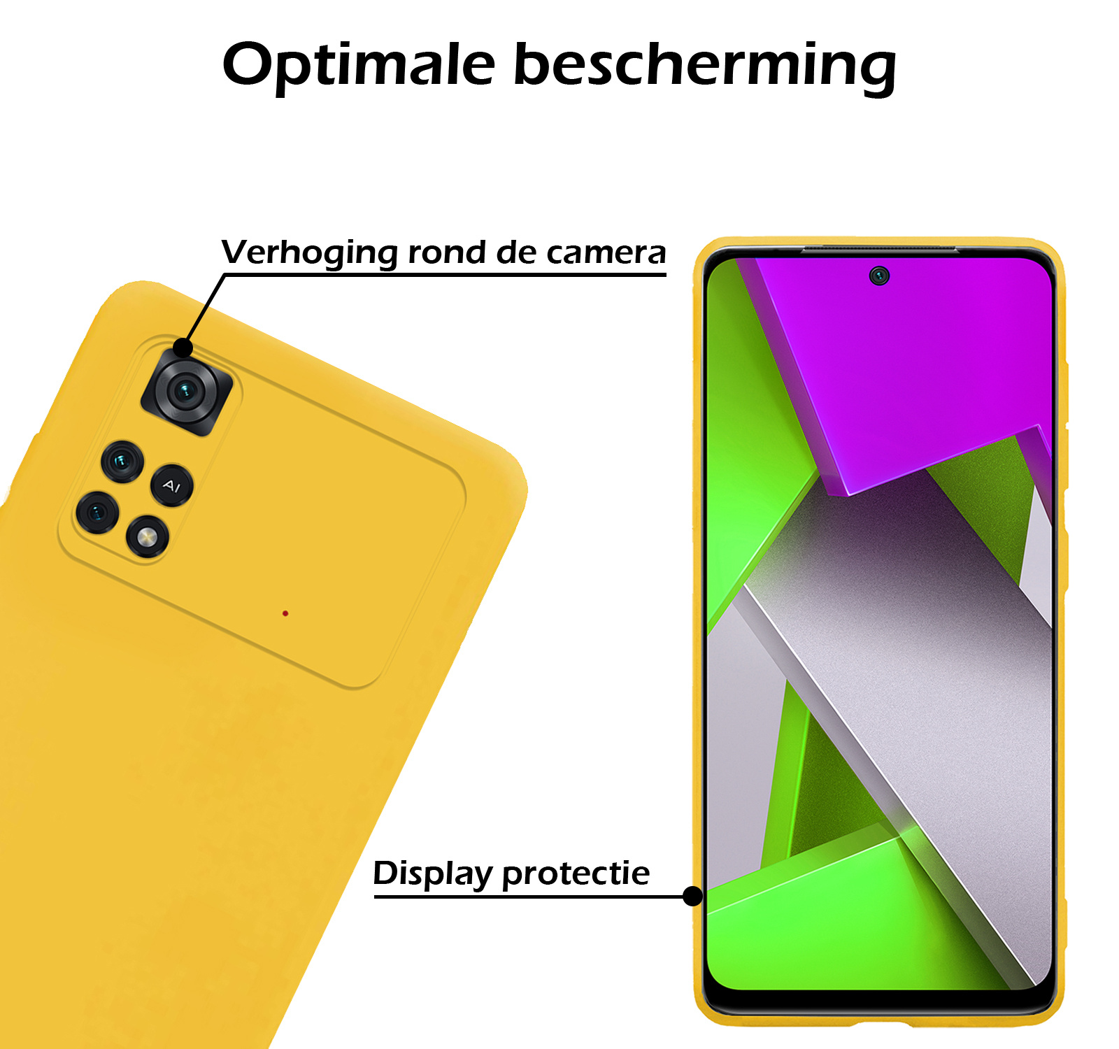 Nomfy Hoesje Geschikt voor Poco M4 Pro 4G Hoesje Siliconen Cover Case Met 2x Screenprotector - Hoes Geschikt voor Xiaomi Poco M4 Pro 4G Hoes Back Case - Geel
