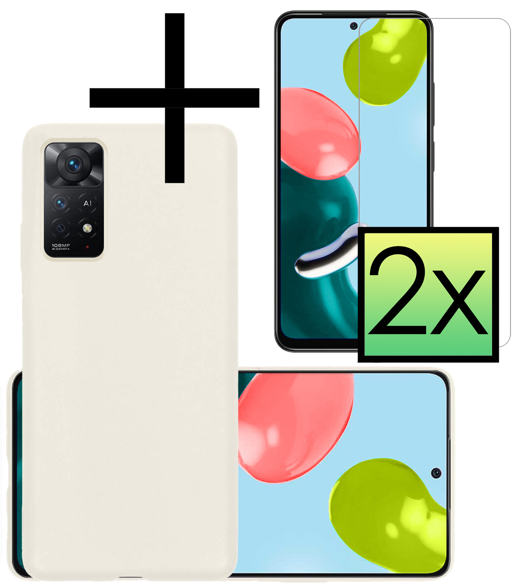 NoXx Hoes Geschikt voor Xiaomi Redmi Note 11s Hoesje Cover Siliconen Back Case Hoes Met 2x Screenprotector - Wit