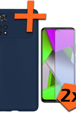 Nomfy Hoesje Geschikt voor Poco M4 Pro 4G Hoesje Siliconen Cover Case Met 2x Screenprotector - Hoes Geschikt voor Xiaomi Poco M4 Pro 4G Hoes Back Case - Donkerblauw