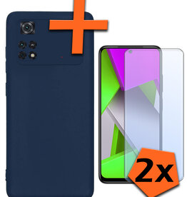 Nomfy Nomfy Xiaomi Poco M4 Pro 4G Hoesje Siliconen Met 2x Screenprotector - Donkerblauw
