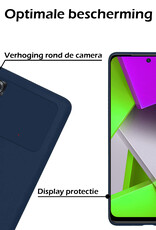 Nomfy Hoesje Geschikt voor Poco M4 Pro 4G Hoesje Siliconen Cover Case Met 2x Screenprotector - Hoes Geschikt voor Xiaomi Poco M4 Pro 4G Hoes Back Case - Donkerblauw