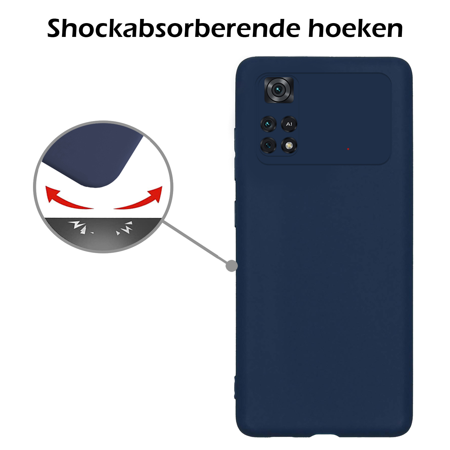 Nomfy Hoesje Geschikt voor Poco M4 Pro 4G Hoesje Siliconen Cover Case Met 2x Screenprotector - Hoes Geschikt voor Xiaomi Poco M4 Pro 4G Hoes Back Case - Donkerblauw