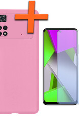 Nomfy Hoesje Geschikt voor Poco M4 Pro 4G Hoesje Siliconen Cover Case Met Screenprotector - Hoes Geschikt voor Xiaomi Poco M4 Pro 4G Hoes Back Case - Lichtroze