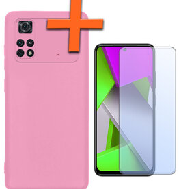 Nomfy Nomfy Xiaomi Poco M4 Pro 4G Hoesje Siliconen Met Screenprotector - Lichtroze