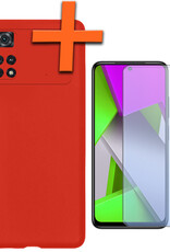 Nomfy Hoesje Geschikt voor Poco M4 Pro 4G Hoesje Siliconen Cover Case Met Screenprotector - Hoes Geschikt voor Xiaomi Poco M4 Pro 4G Hoes Back Case - Rood