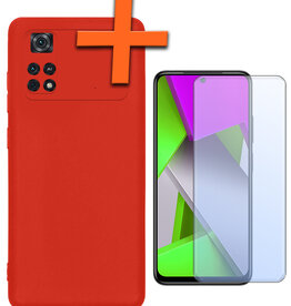 Nomfy Nomfy Xiaomi Poco M4 Pro 4G Hoesje Siliconen Met Screenprotector - Rood