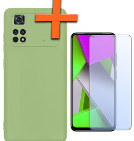 Nomfy Nomfy Xiaomi Poco M4 Pro 4G Hoesje Siliconen Met Screenprotector - Groen