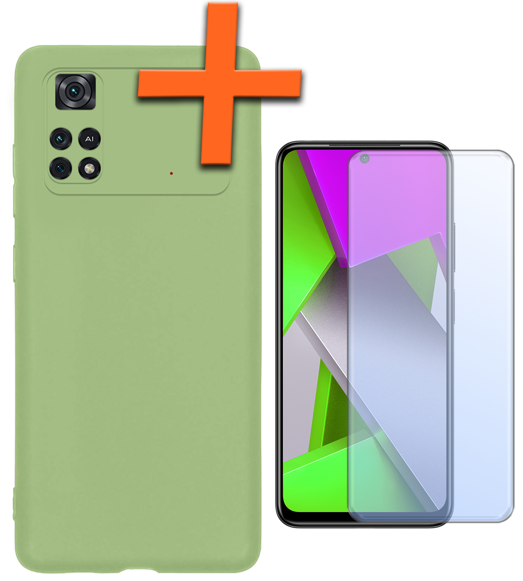 Nomfy Hoesje Geschikt voor Poco M4 Pro 4G Hoesje Siliconen Cover Case Met Screenprotector - Hoes Geschikt voor Xiaomi Poco M4 Pro 4G Hoes Back Case - Groen