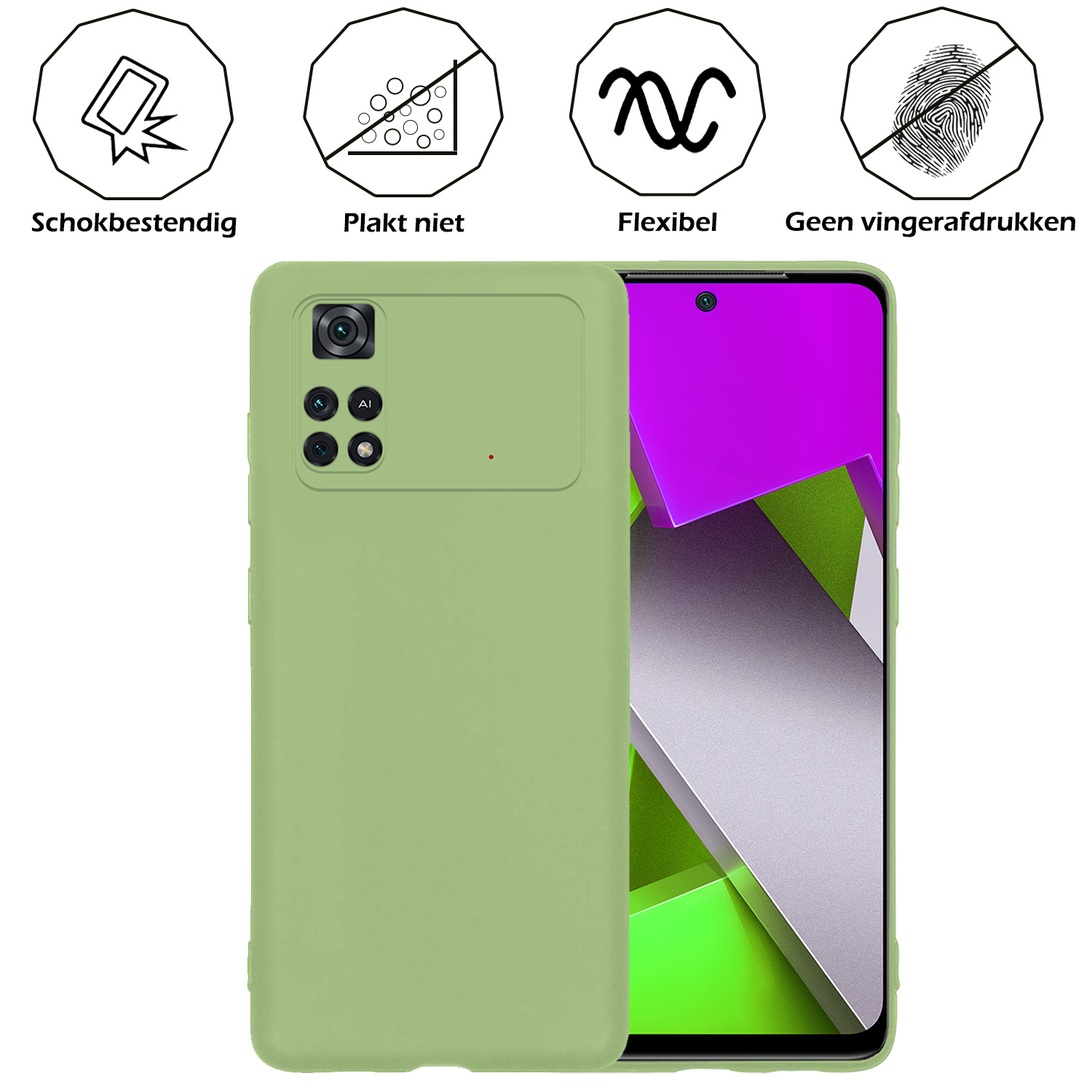 Nomfy Hoesje Geschikt voor Poco M4 Pro 4G Hoesje Siliconen Cover Case Met Screenprotector - Hoes Geschikt voor Xiaomi Poco M4 Pro 4G Hoes Back Case - Groen