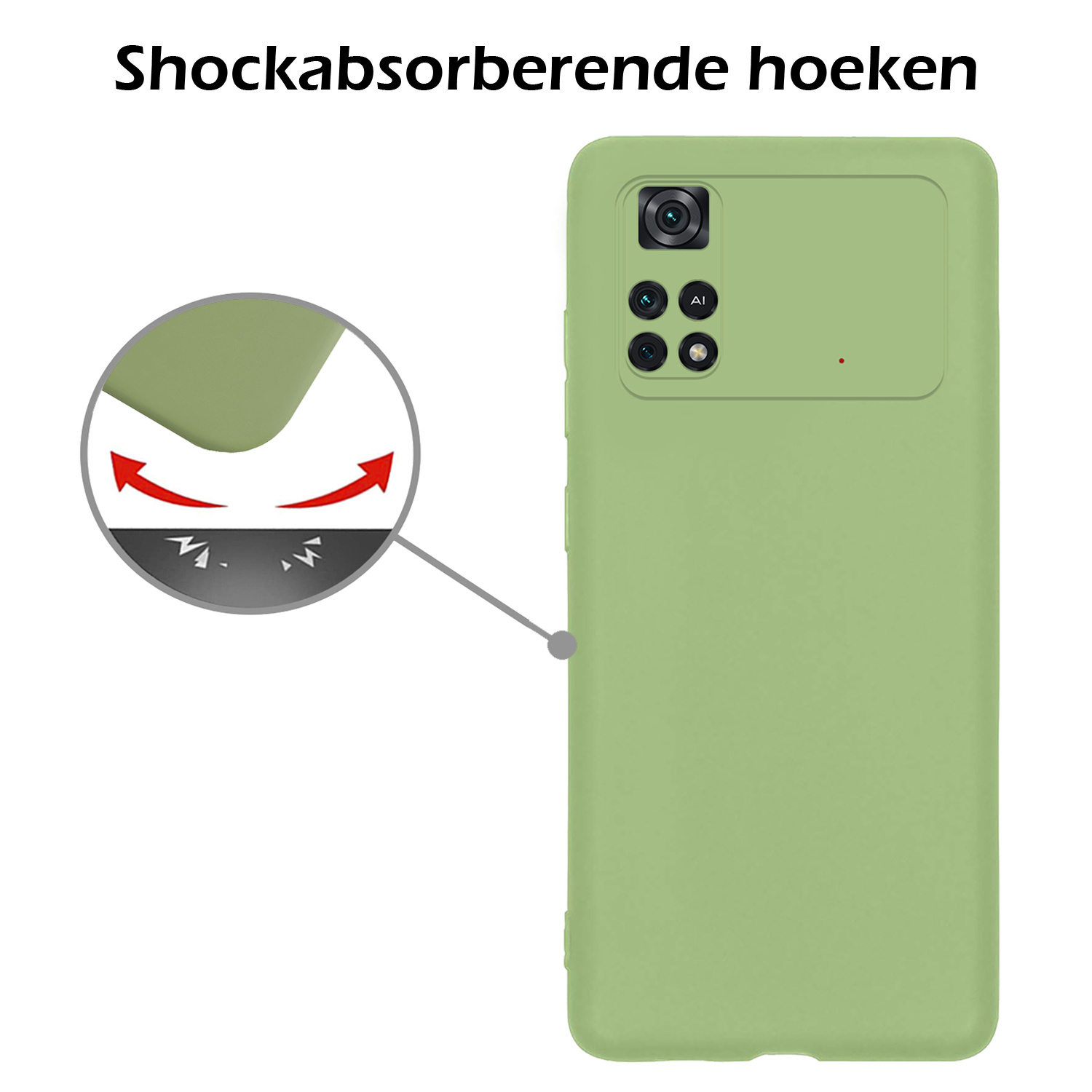 Nomfy Hoesje Geschikt voor Poco M4 Pro 4G Hoesje Siliconen Cover Case Met Screenprotector - Hoes Geschikt voor Xiaomi Poco M4 Pro 4G Hoes Back Case - Groen