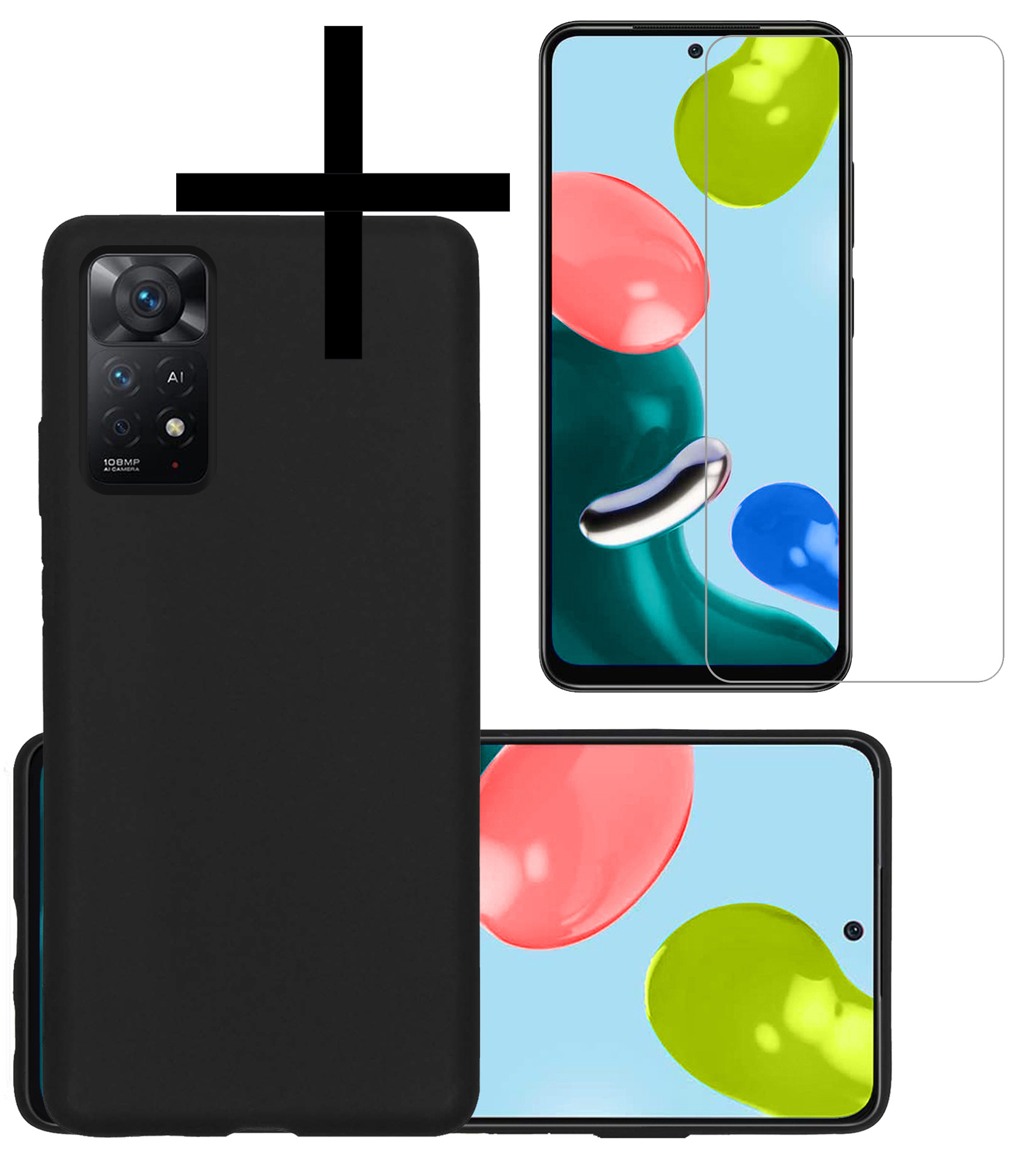 NoXx Hoes Geschikt voor Xiaomi Redmi Note 11s Hoesje Cover Siliconen Back Case Hoes Met Screenprotector - Zwart