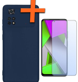 Nomfy Nomfy Xiaomi Poco M4 Pro 4G Hoesje Siliconen Met Screenprotector - Donkerblauw