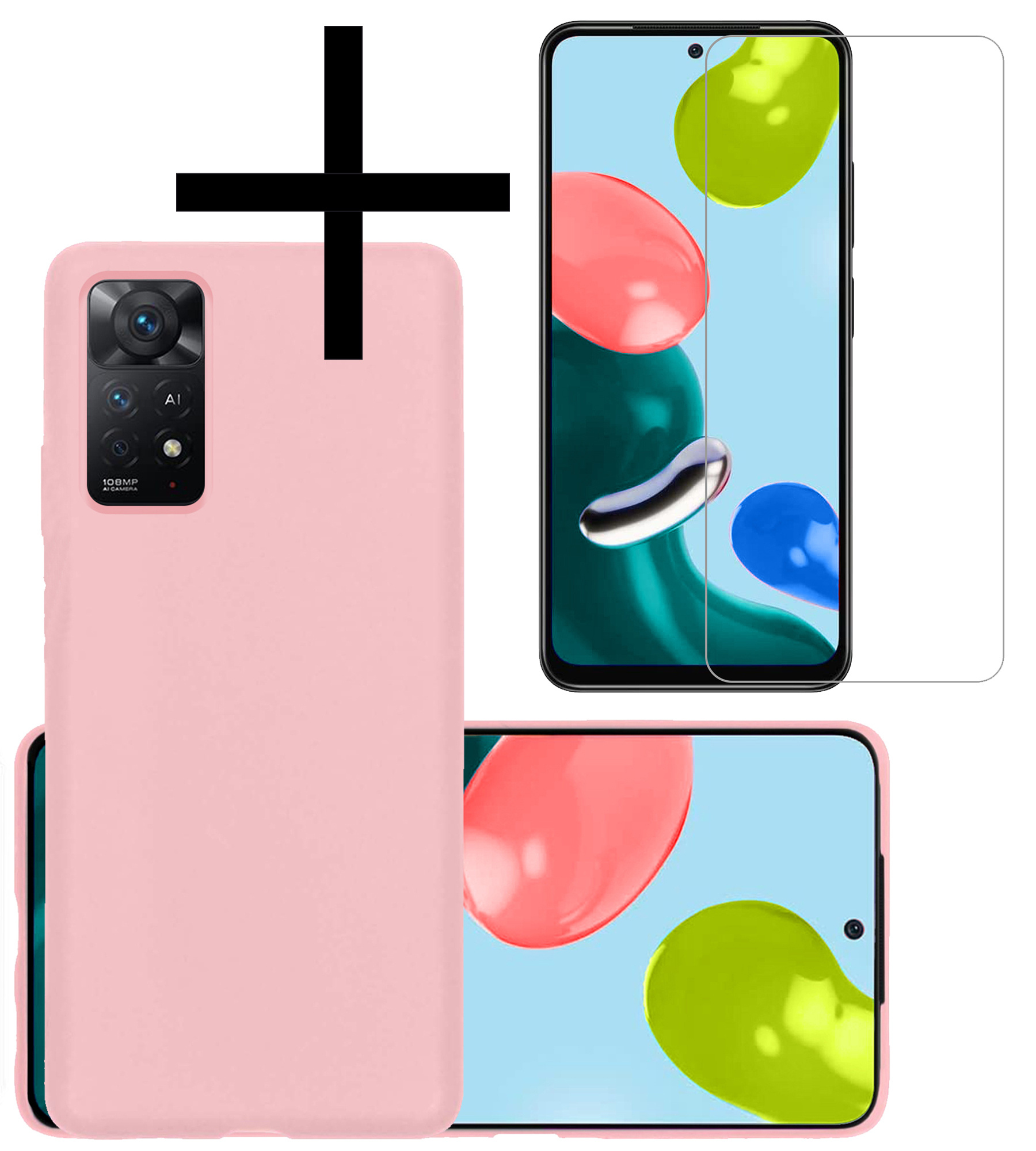 NoXx Hoes Geschikt voor Xiaomi Redmi Note 11s Hoesje Cover Siliconen Back Case Hoes Met Screenprotector - Lichtroze