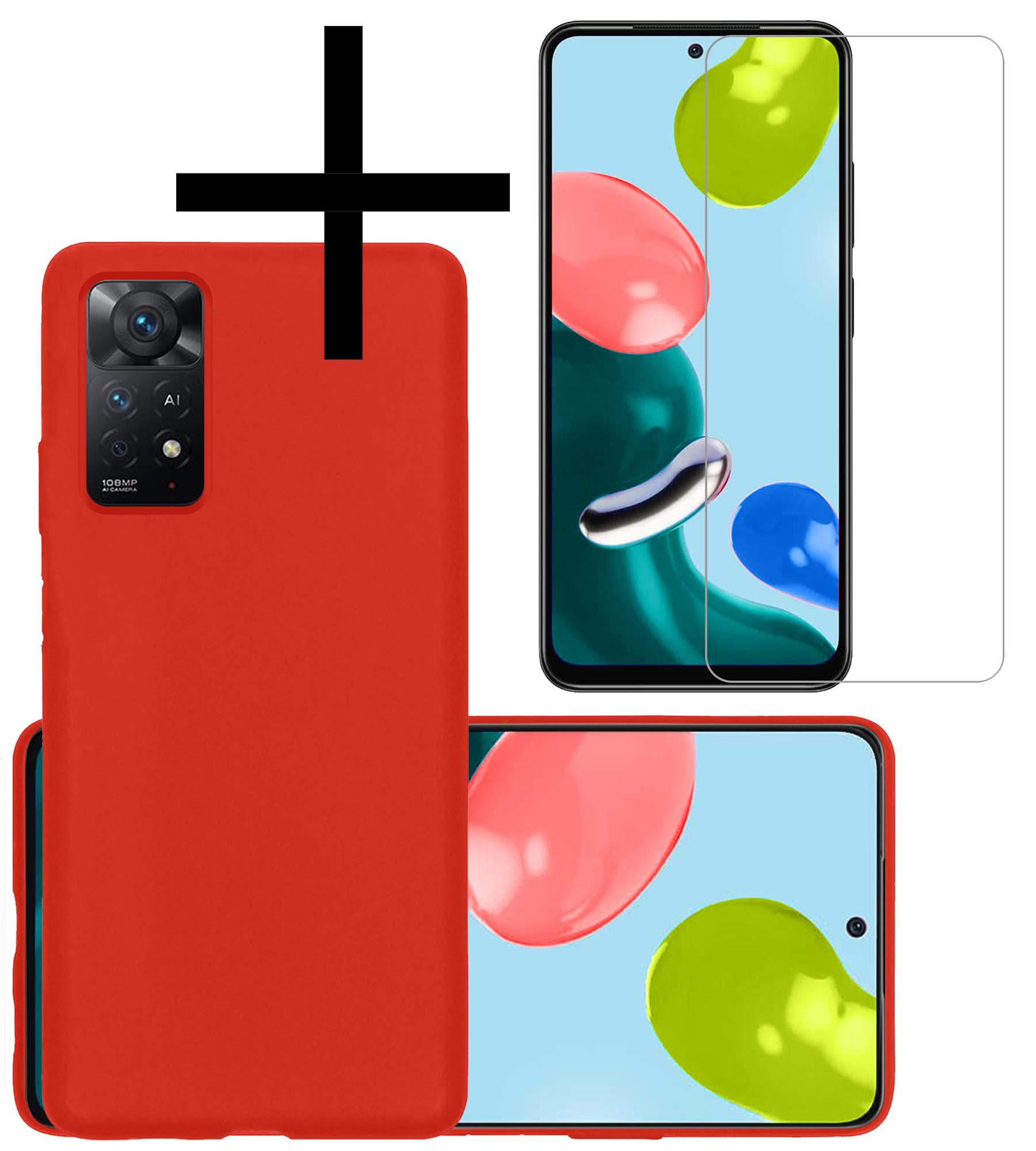 NoXx Hoes Geschikt voor Xiaomi Redmi Note 11s Hoesje Cover Siliconen Back Case Hoes Met Screenprotector - Rood