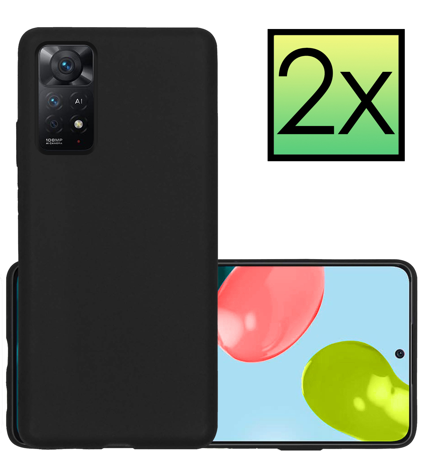 NoXx Hoes Geschikt voor Xiaomi Redmi Note 11s Hoesje Cover Siliconen Back Case Hoes - Zwart - 2x