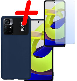BASEY. BASEY. Xiaomi Poco M4 Pro 5G Hoesje Siliconen Met Screenprotector - Donkerblauw